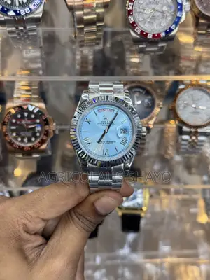 Rolex Day-Date Ice Blue Dial Watch – Stainless Steel Fluted Bezel
