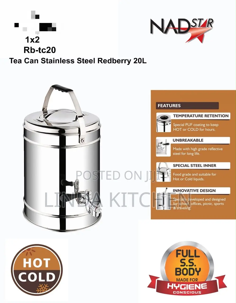 Nadstar Tea Can Stainless Steel Redberry 20lts