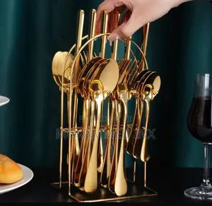 24-Piece Luxury Mirror-Polished Stainless Steel Gold Cutlery