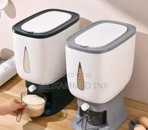 10Kg Automatic Rice Dispenserfeaturing a Push-Button Mechanism, Clear-