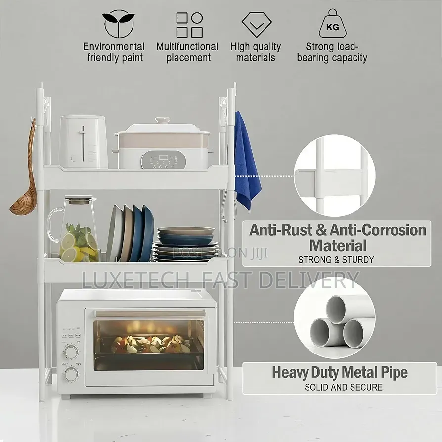 Multi-Tier Microwave Storage Rack | Kitchen Organizer Shelf