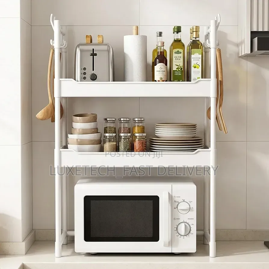 Multi-Tier Microwave Storage Rack | Kitchen Organizer Shelf