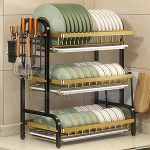 3-Tier Vertical Dish Drying Rack With Removable Drain Trays/ Organizer