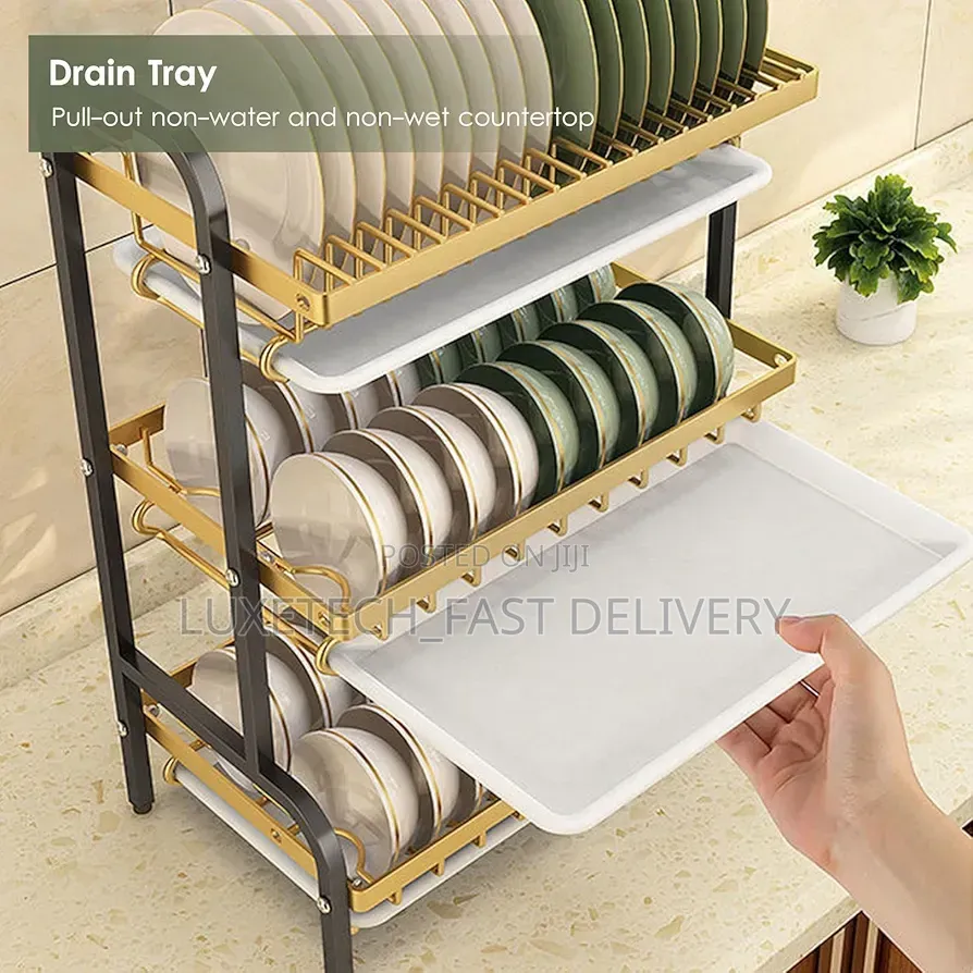 3-Tier Vertical Dish Drying Rack With Removable Drain Trays/ Organizer