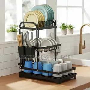 3-Tier Metal Dish Drying Rack With Cutlery Caddy –Kitchen Organizer
