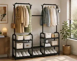 Heavy-Duty Double Garment Rack With Shelves