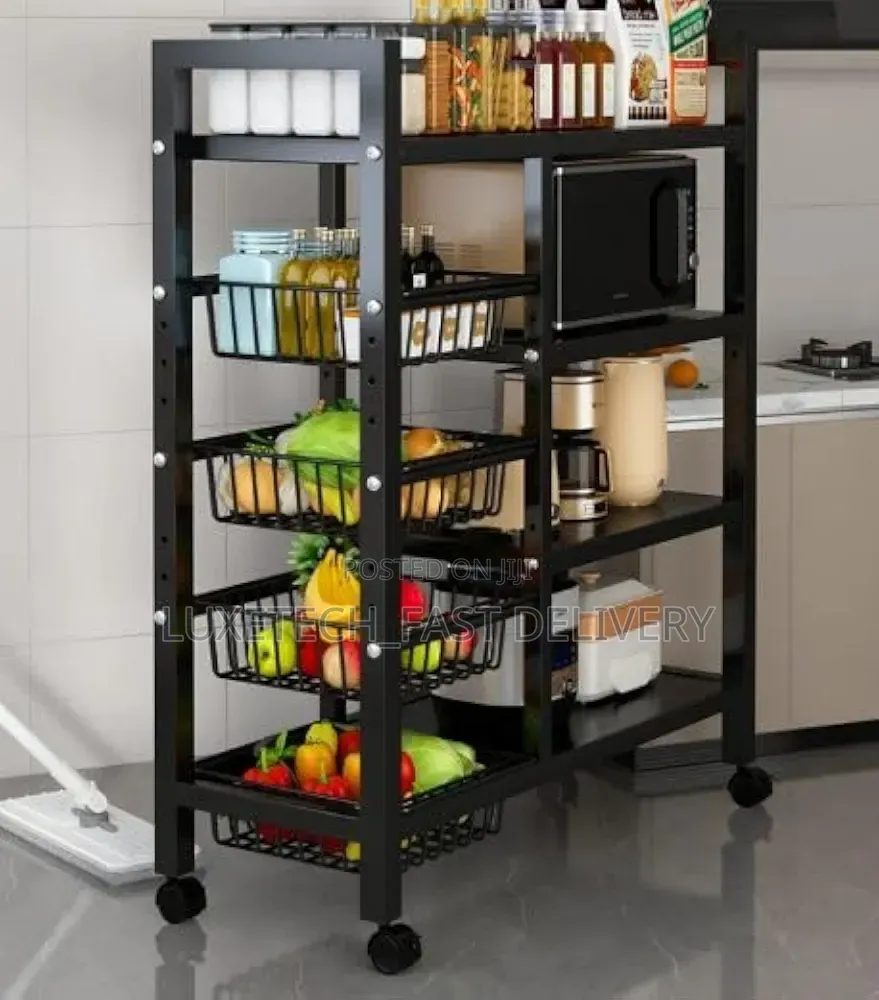 4-Tier Kitchen Baker's Rack With Wire Baskets and Lockable Wheels
