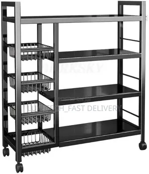 4-Tier Rolling Kitchen Baker's Rack (130×80×30cm) With Wire Baskets