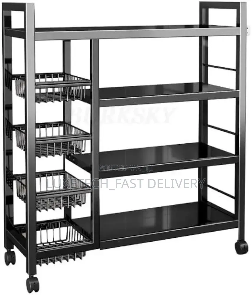 4-Tier Rolling Kitchen Baker's Rack (130×80×30cm) With Wire Baskets