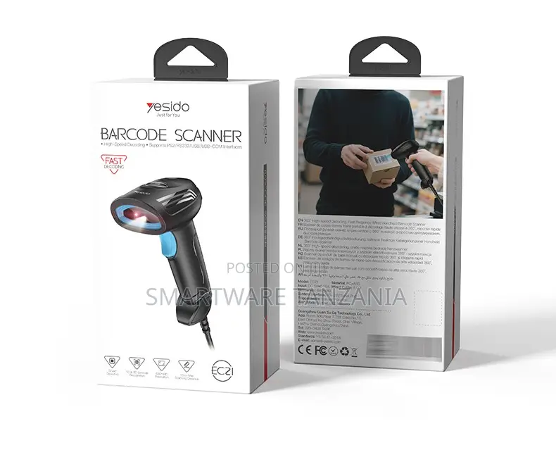 Yesido Barcode Scanner Wired USB/RS232/PS2 Interface, High-Speed