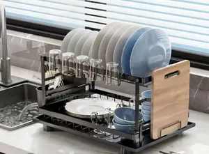 2-Tier Stainless Steel Dish Drying Rack Space-Saving Kitchen Organizer