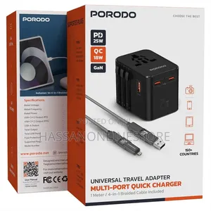 Porodo GaN Universal Travel Multi-Port Quick Charger – Black