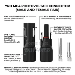 YRO MC4 Photovoltaic Connector Pair – Male + Female