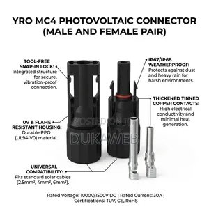 YRO MC4 Photovoltaic Connector Pair – Male + Female