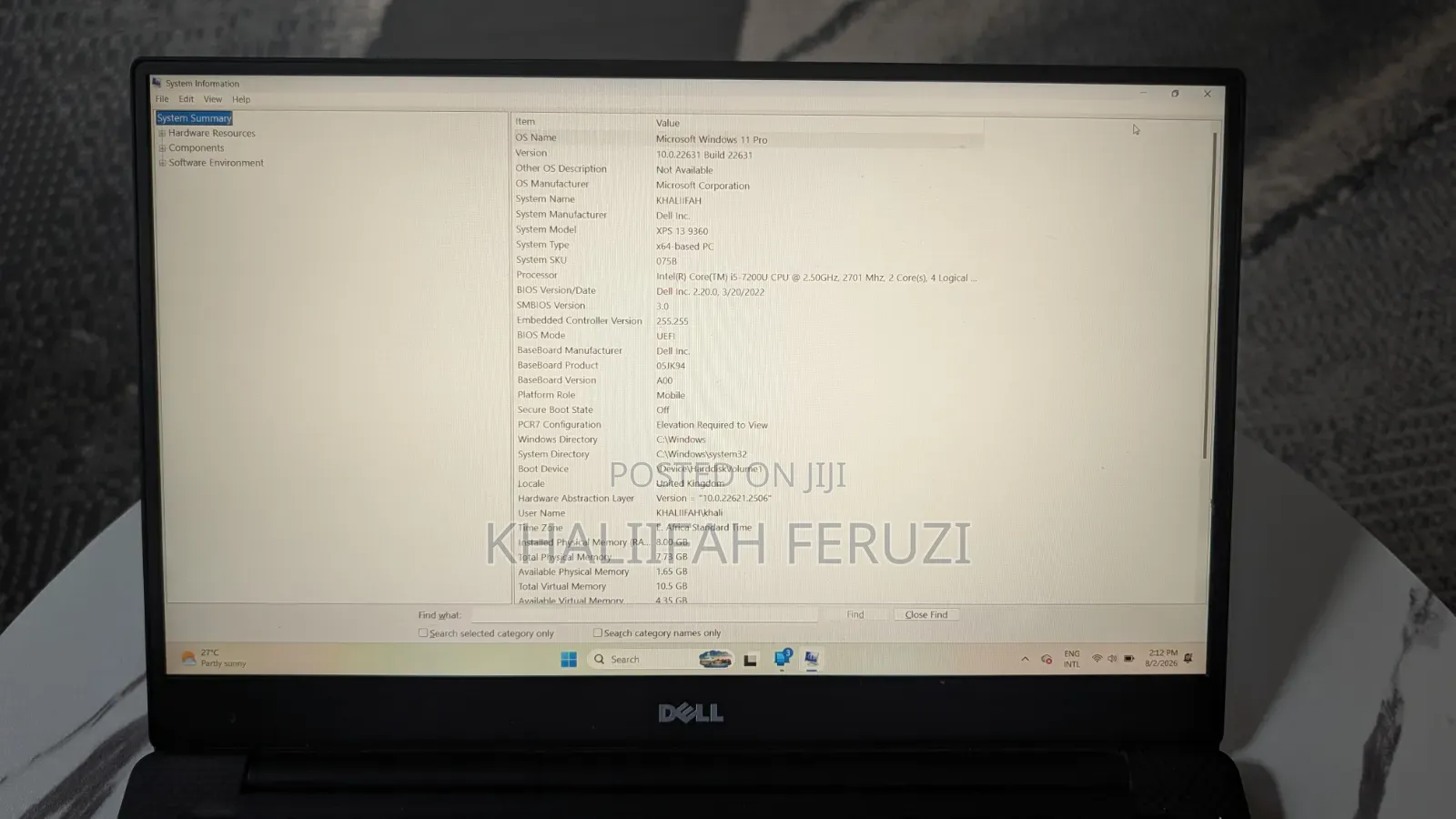 Laptop Dell XPS 13 9360 8GB Intel Core i5 SSD 256GB