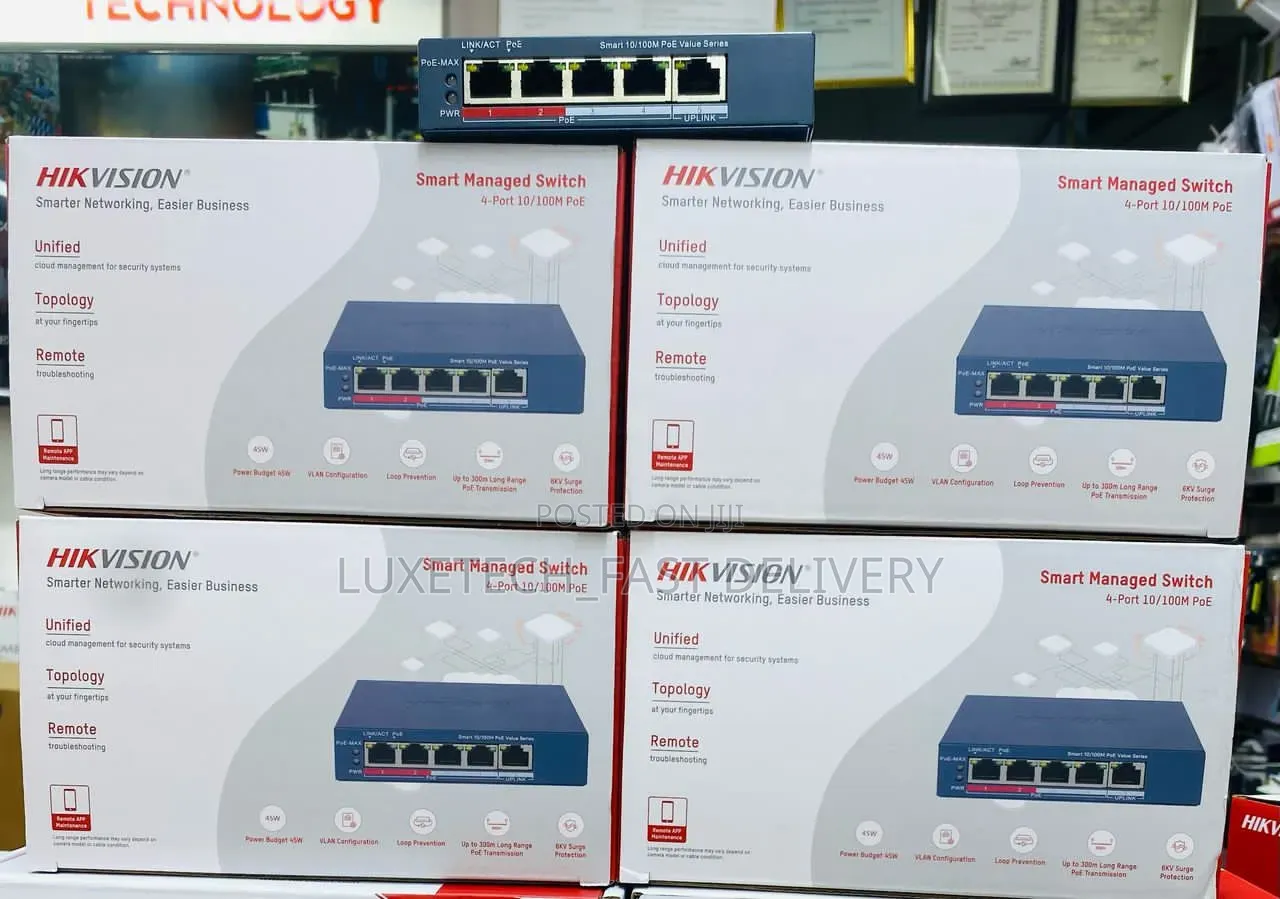 Hikvision 4-Port PoE Smart Switch 300m – For CCTV, Network Cameras