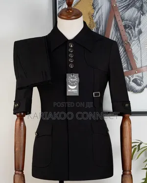 Five Button Black Suit