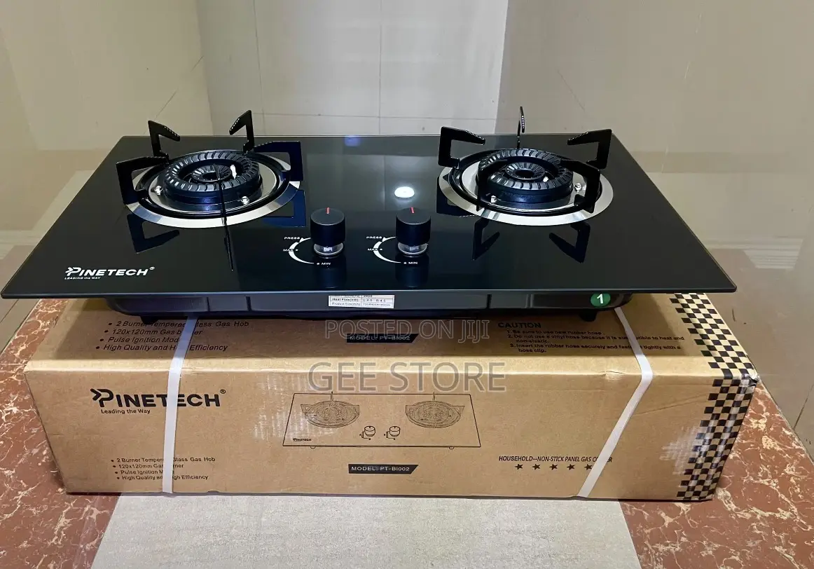 Pinetech PT-B1002 2-Burner Tempered Glass Gas Hob.