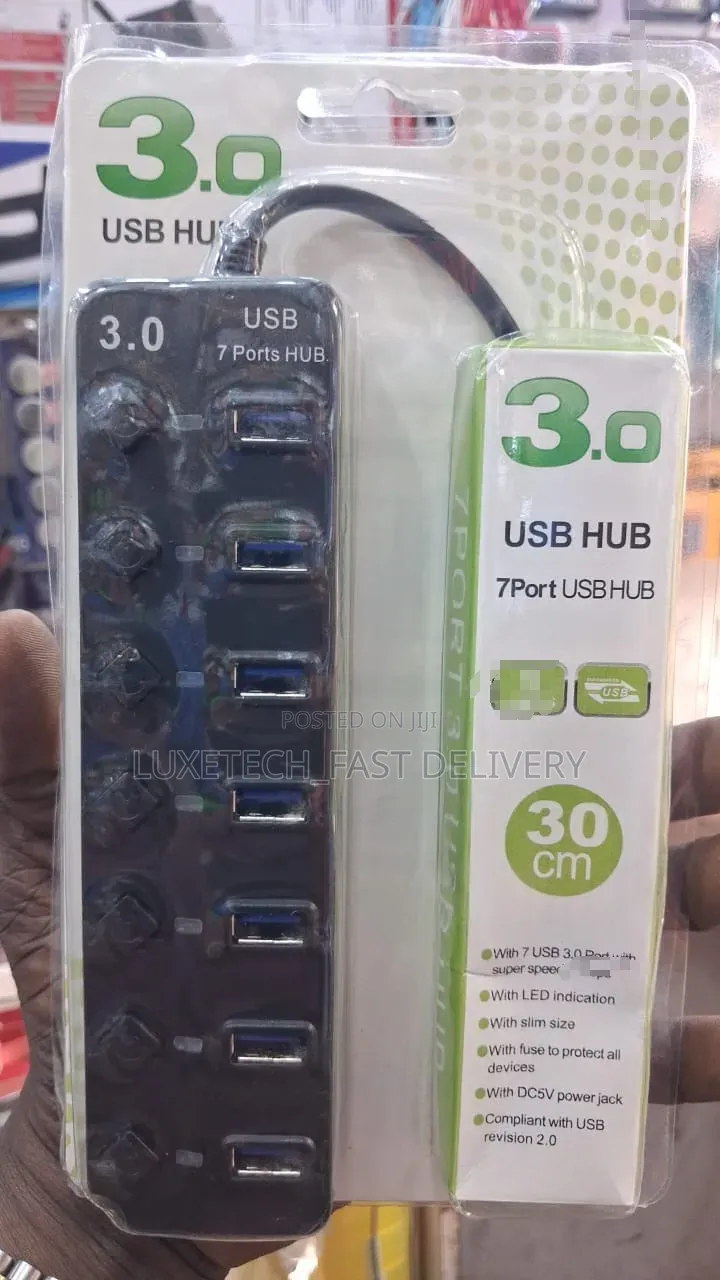 7-Port USB 3.0 High-Speed Hub | USB Port Expander for PC and Laptop