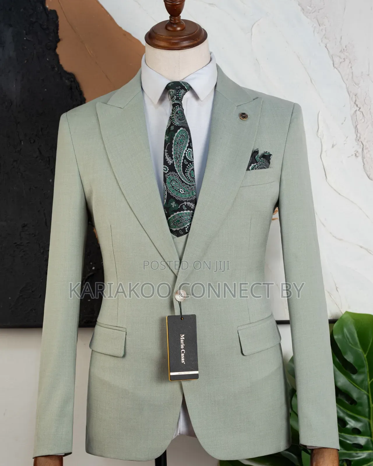 Men’s Slim Fit 3-Piece Mint Green Suit Set