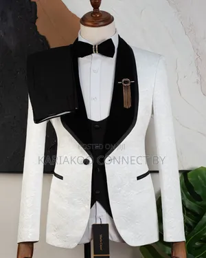 Men’s Luxury White Floral Jacquard Tuxedo Suit