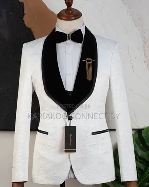 Men’s Luxury White Floral Jacquard Tuxedo Suit