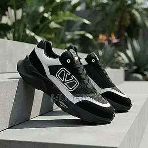 Valentino Garavani Black Mesh and Suede Sneakers,