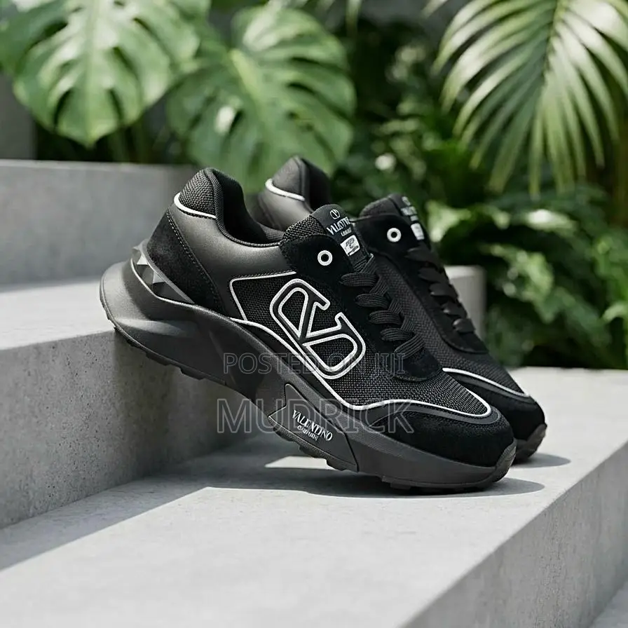 Valentino Garavani Black Mesh and Suede Sneakers,