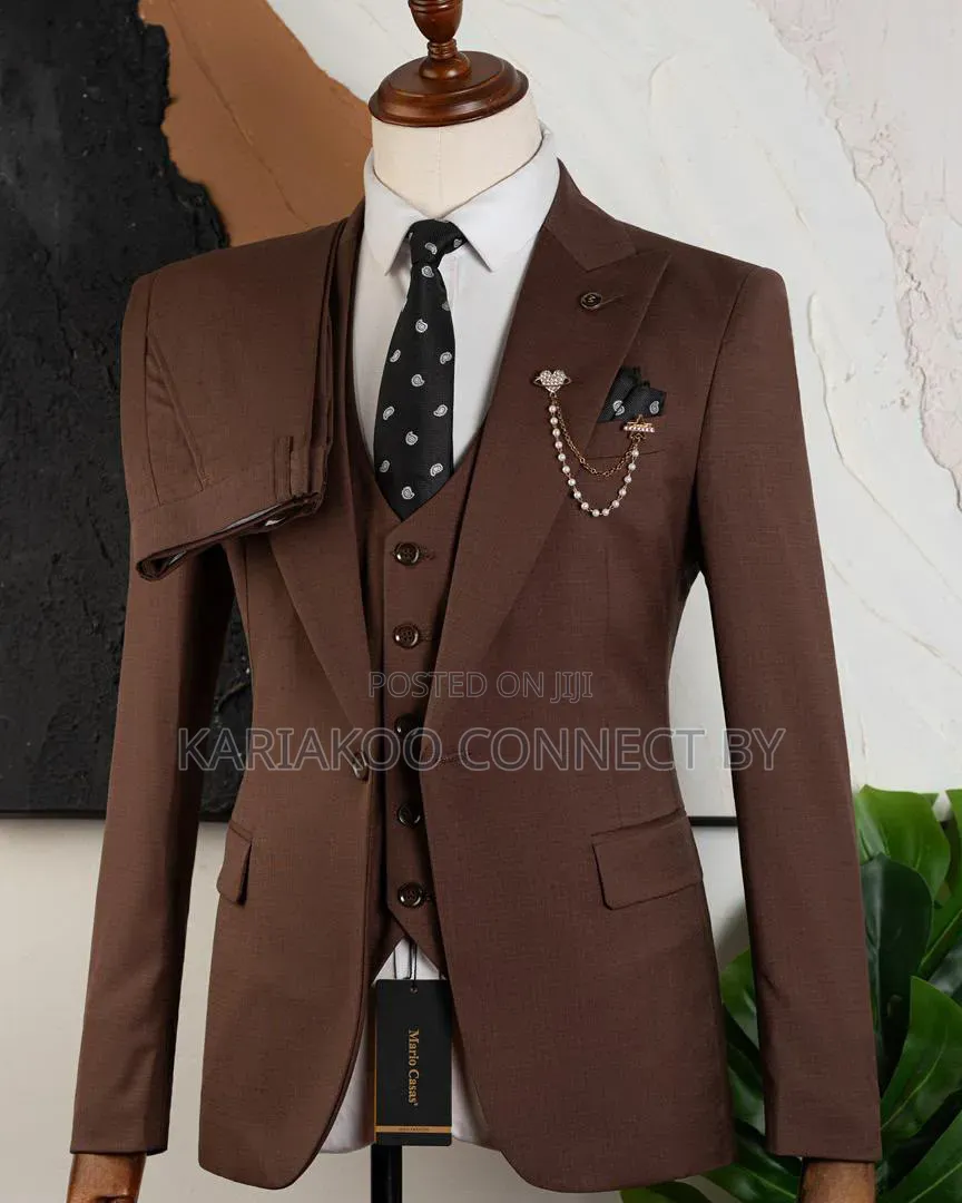 Men’s Slim Fit 3-Piece Chocolate Brown Suit Set