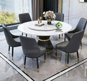 Modern Marble Top Dining Table Set, Featuring a Circular Table Top