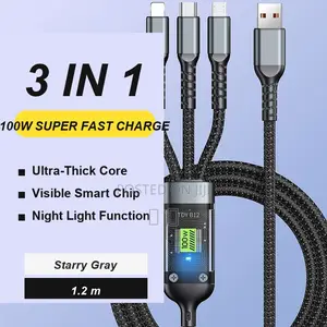100W USB-C 3-in-1 Fast Charging Cable for iPhone/Samsung