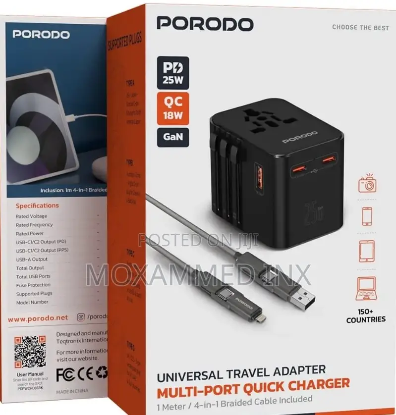 PDFWCH065BK Porodo Universal Travel Adapter