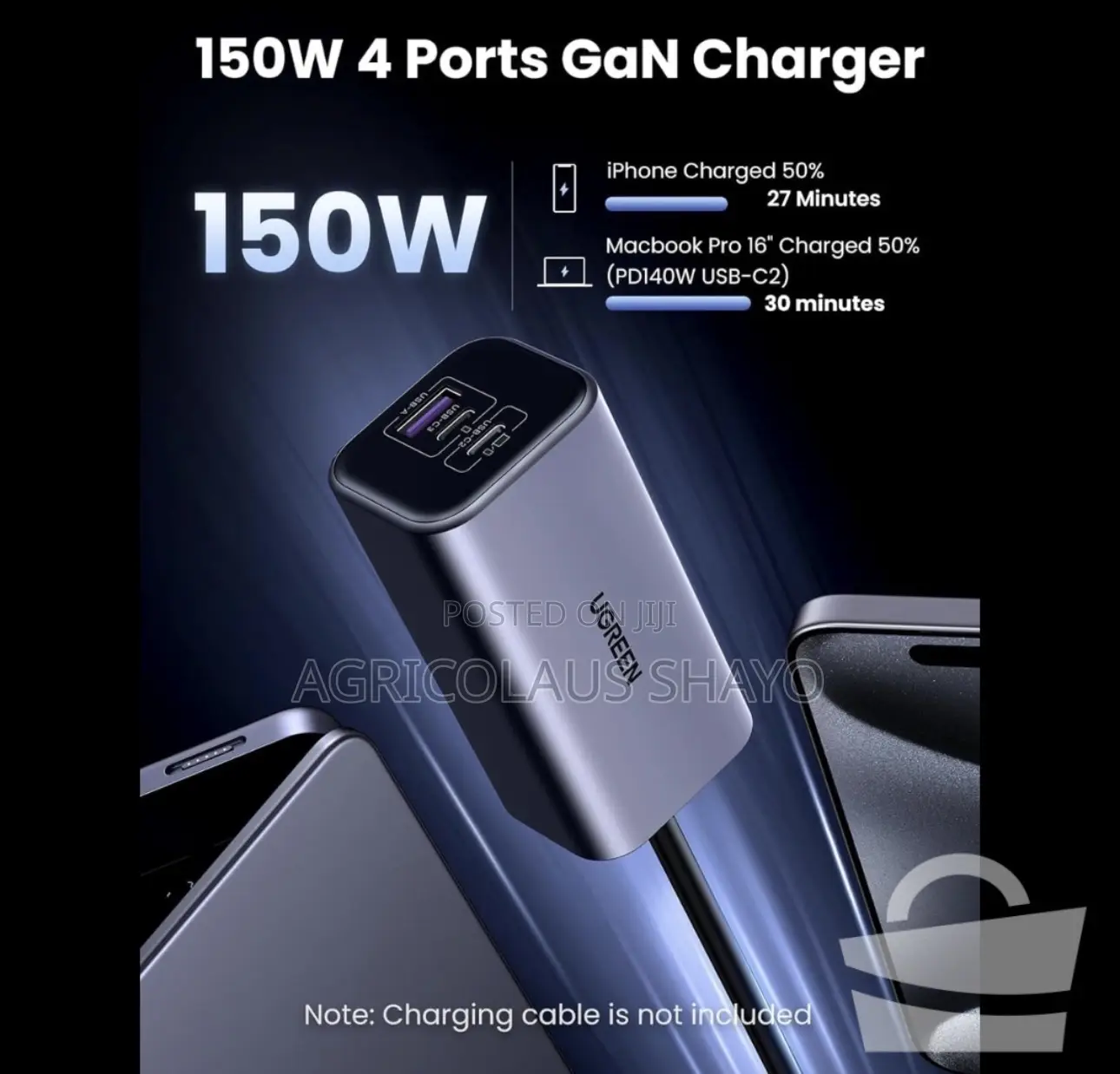 UGREEN 150W 4-Port GaN Fast Car Charger With Backseat Extension Cable