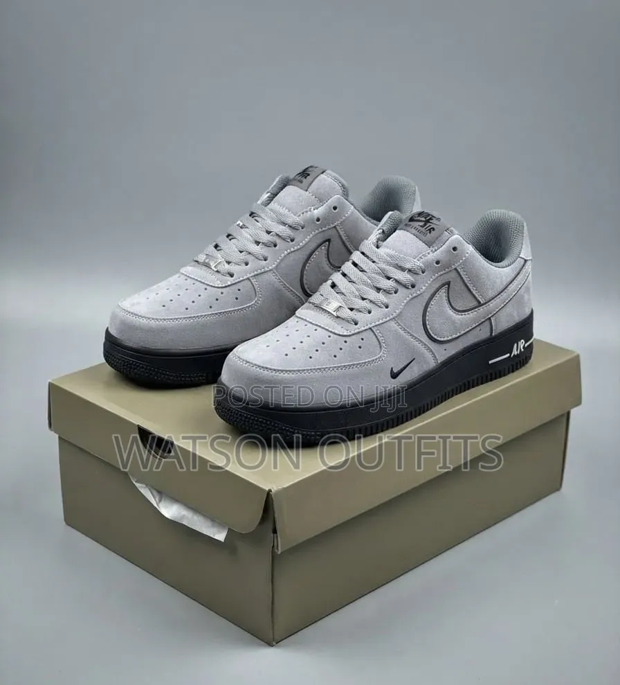 Airforce 1 Gray Colour Black Sole Leather Sneakers or Shoes for Men's