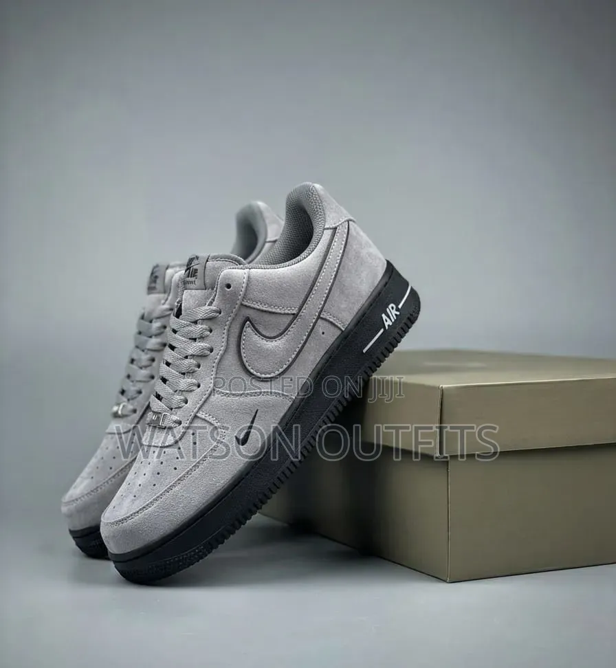 Airforce 1 Gray Colour Black Sole Leather Sneakers or Shoes for Men's