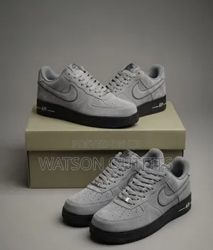 Airforce 1 Gray Colour Black Sole Leather Sneakers or Shoes for Men's