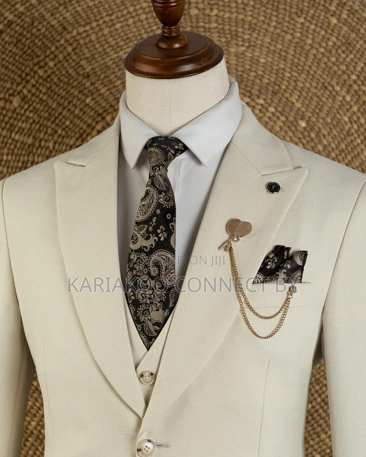 Men's Premium Cream 3-Piece Slim Fit Suit
