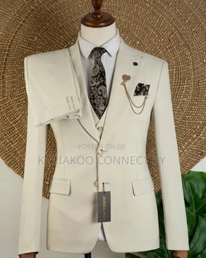 Men's Premium Cream 3-Piece Slim Fit Suit