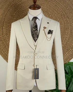 Men's Premium Cream 3-Piece Slim Fit Suit