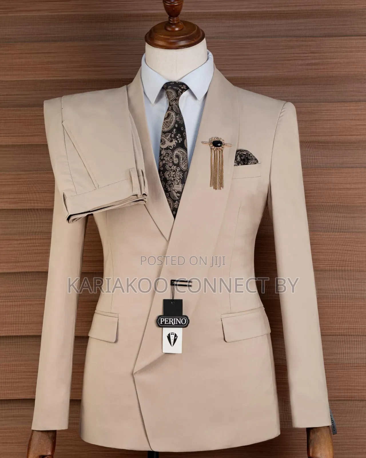 Men's Premium Cream 3-Piece Slim Fit Suit