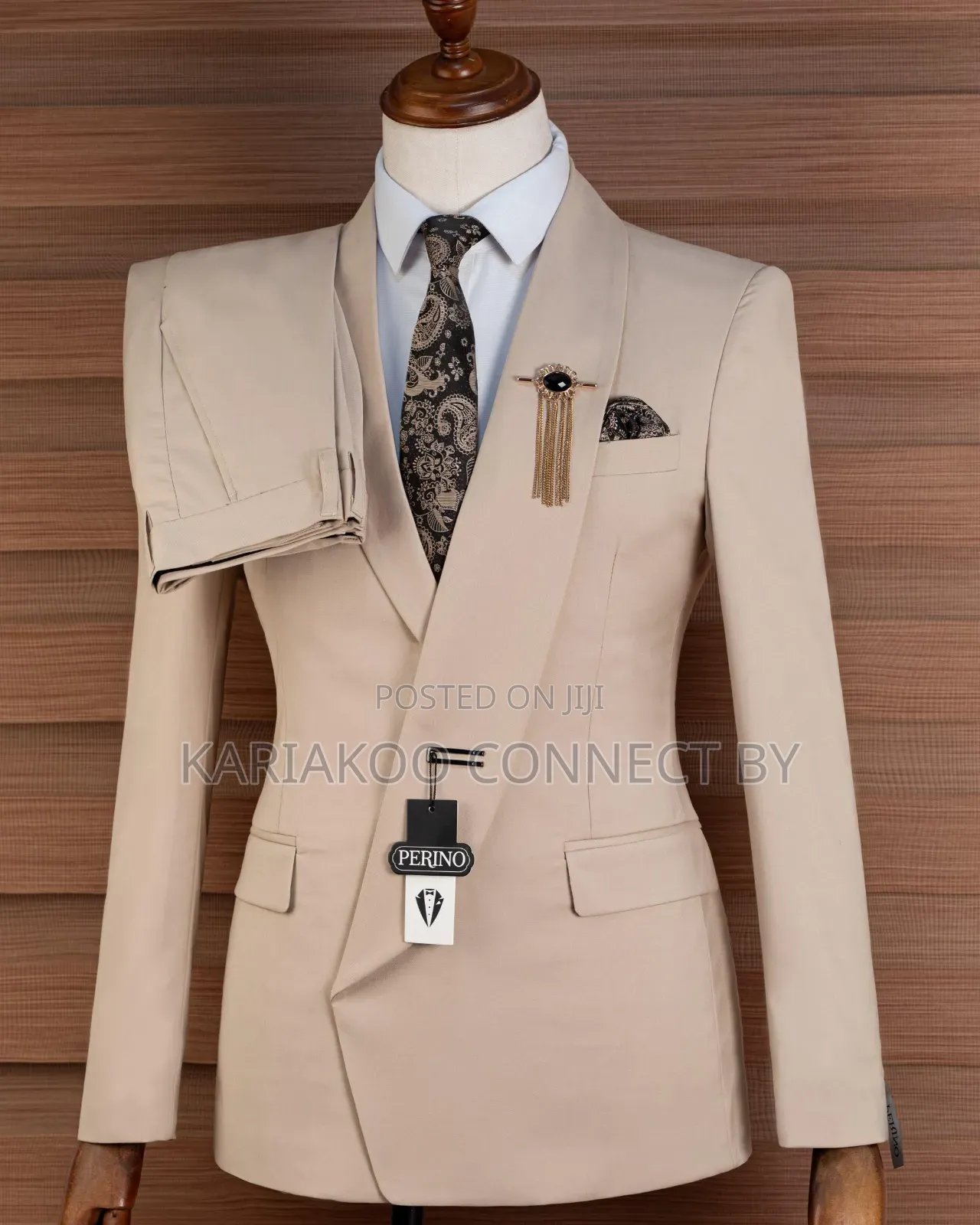 Men's Premium Cream 3-Piece Slim Fit Suit
