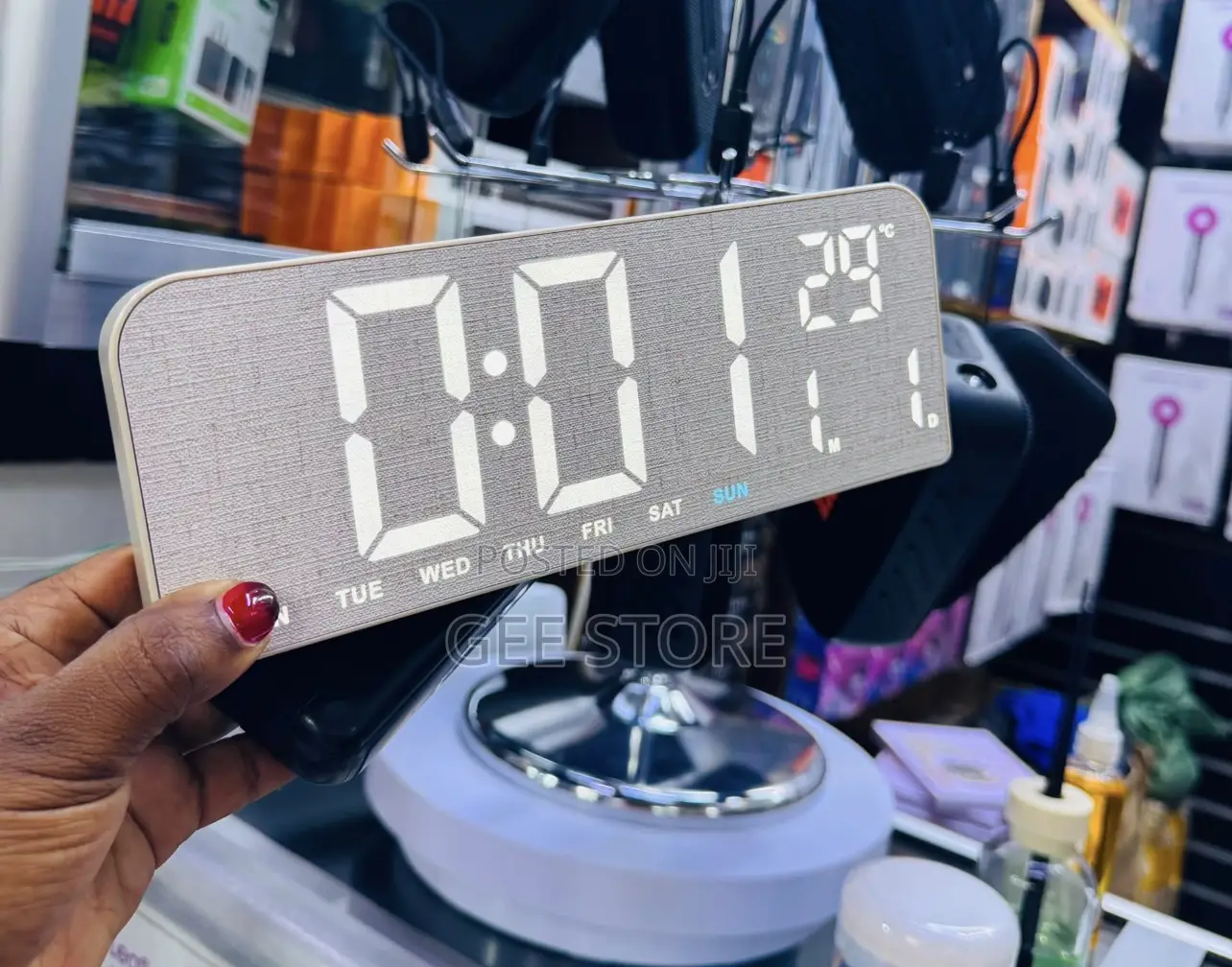 Grey Linen Texture Finish Digital Alarm Clock
