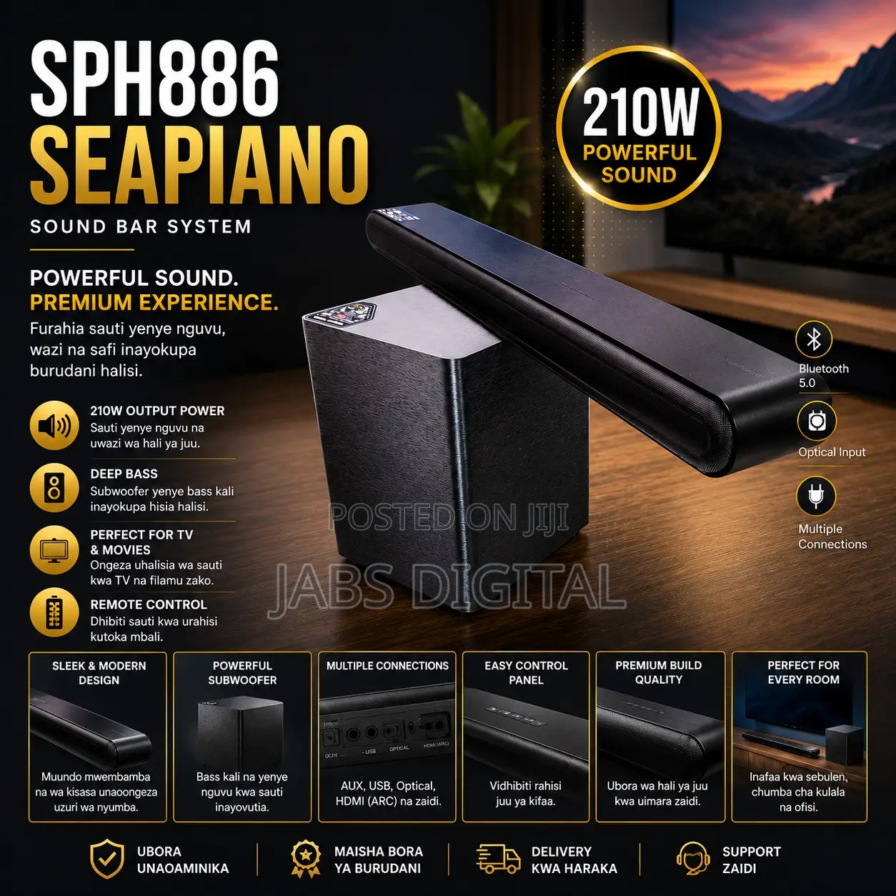 SEAPIANO SPH886 210W 2.1 Channel Bluetooth Sound Bar System