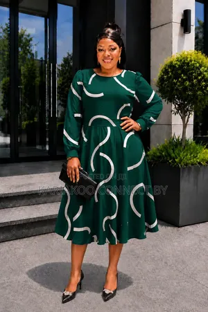 Women's Long-Sleeve Abstract Print Midi Dress