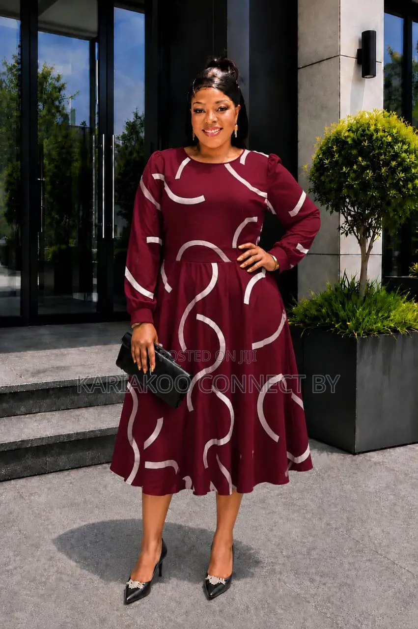 Women's Long-Sleeve Abstract Print Midi Dress