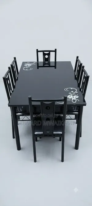 Glass Table Set With 6 Iron Chairs