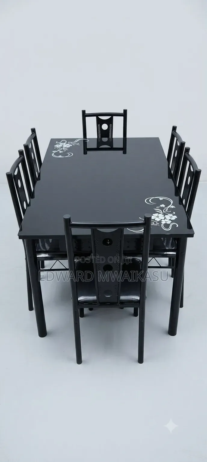 Glass Table Set With 6 Iron Chairs