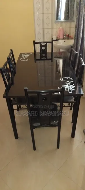 Glass Table Set With 6 Iron Chairs