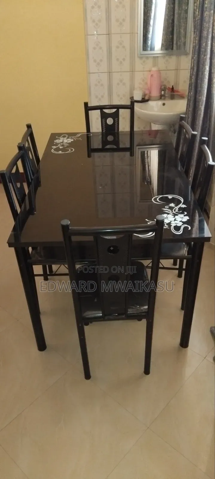 Glass Table Set With 6 Iron Chairs