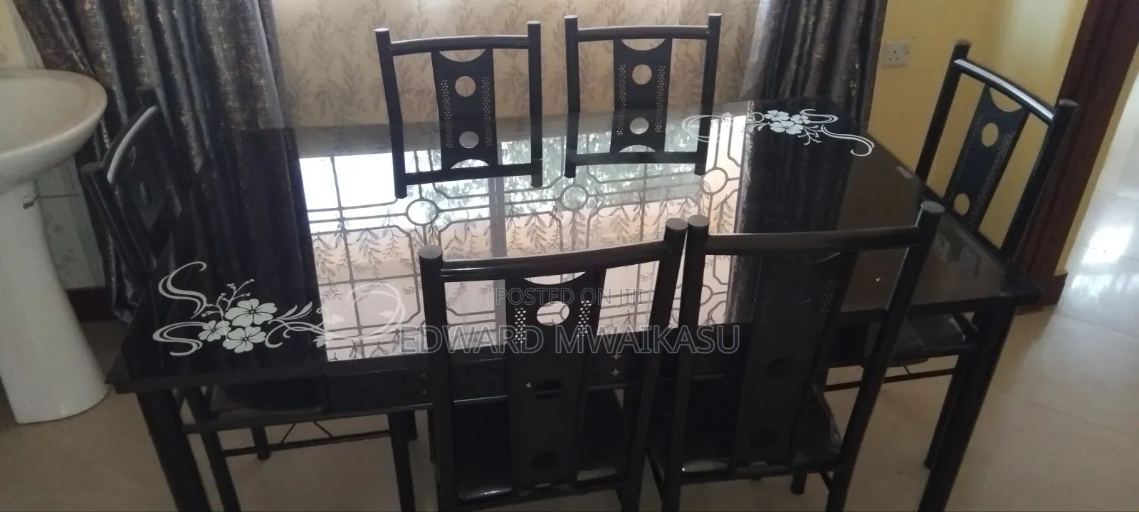 Glass Table Set With 6 Iron Chairs